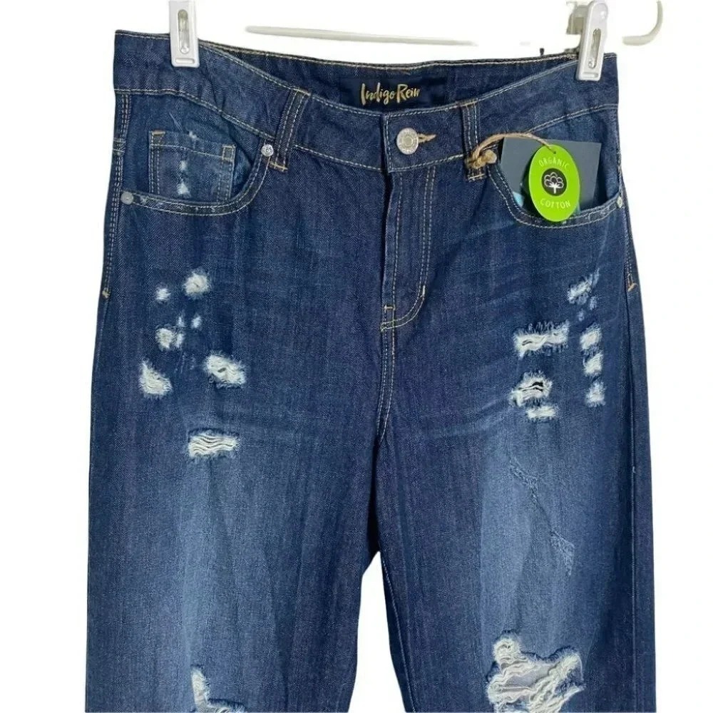Indigo Rein‎ Skater High Rise Jeans 5/26 Dark Wash Distressed Flare Slouchy